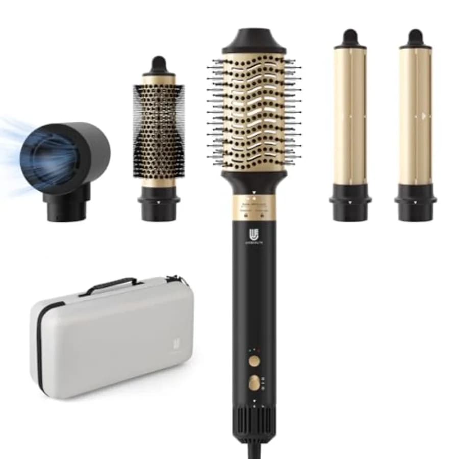 Spazzola ad Aria Calda 6 in 1, Asciugacapelli e Arricciacapelli Automatico, Strumento di Styling Senza Crespo per Tutti i Tipi di Capelli, Asciugatura Rapida e Arricciatura