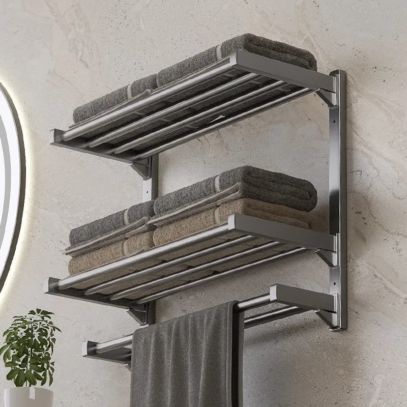 Portasciugamani senza trapano per bagno - Portasciugamani da bagno in acciaio inossidabile con ripiano per riporre oggetti a parete