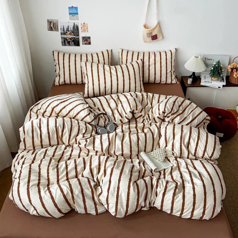 Set copripiumino a righe INS con federa e lenzuolo, set biancheria da letto singolo/matrimoniale/king size