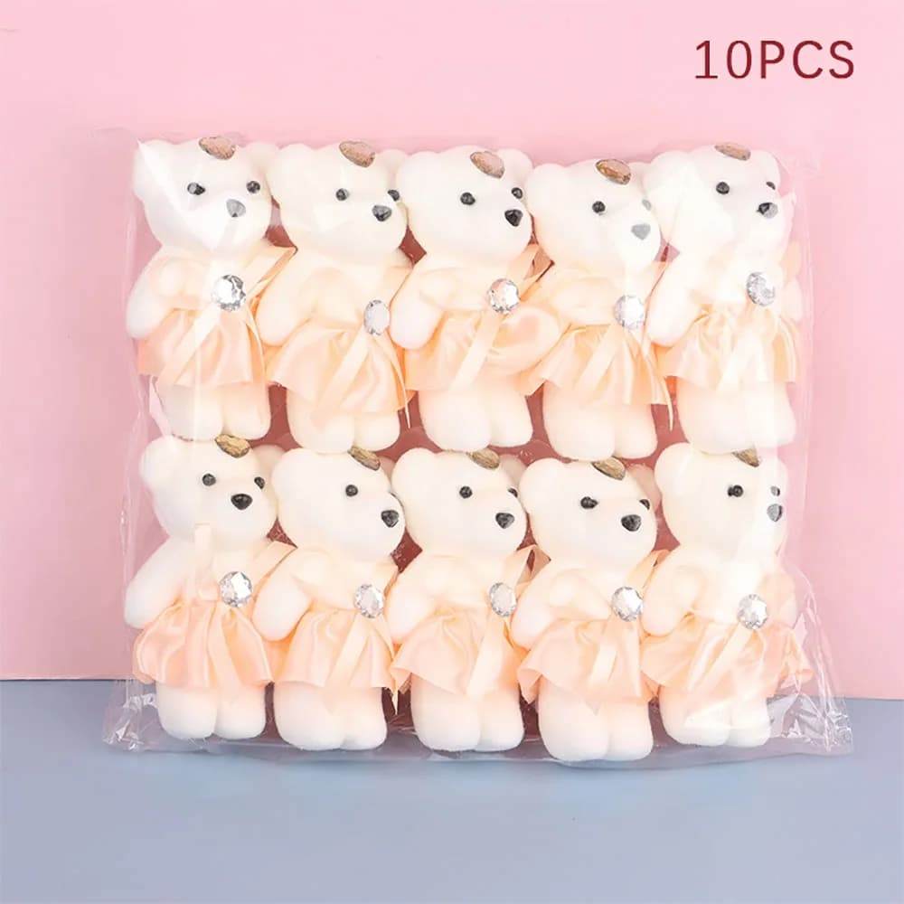 Set di 10 Nuove Bambole Orsetto Cartoon Morbide e Carine, Accessori per Bouquet, Mini Orsetti di Peluche, Ciondoli per Borsa, Regalo di Laurea e San Valentino