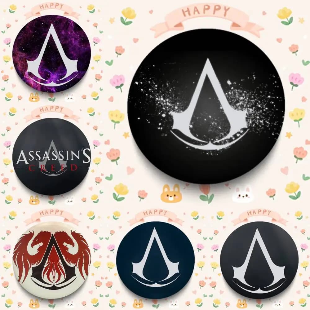 A-AssassinS C-Creed Creative Pins Divertenti Faccine Sorridenti Rotonde con Chiusura a Scatto, Distintivo per Zaino, Cappello, Accessori, Gioielli, Regali S