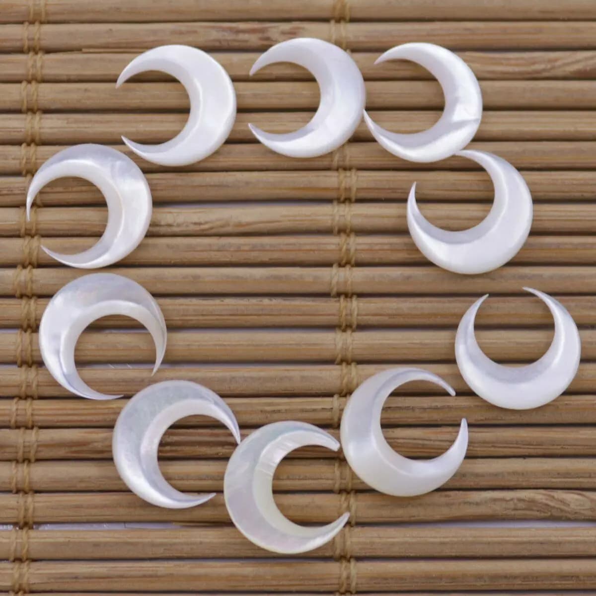 10 pezzi di conchiglie naturali bianche a forma di luna per nail art 3D, non forate, per la creazione di gioielli.