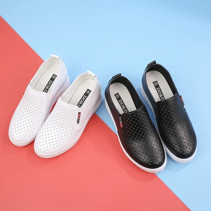Women Hidden Wedges Shoes Slip on Sneakers Breathable Mesh Upper Soft PU Leather Hidden Wedge Height Increase Comfortable