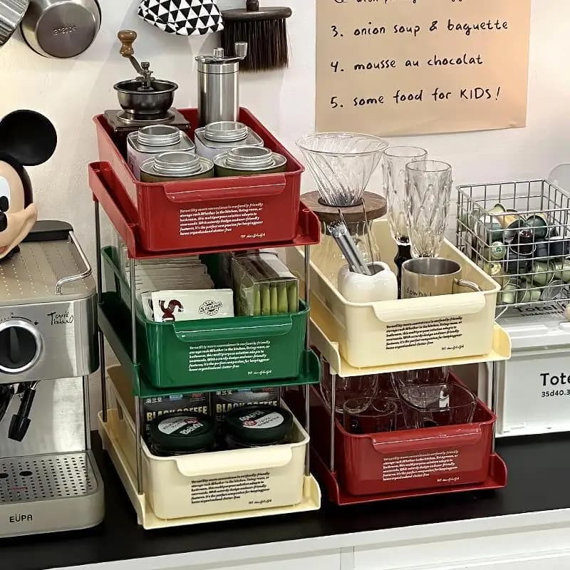 Organizzatore da tavolo Der Sle Coffee Tea Bag Scatola portaoggetti Cancelleria multistrato Ra Accessori da scrivania Materiale plastico