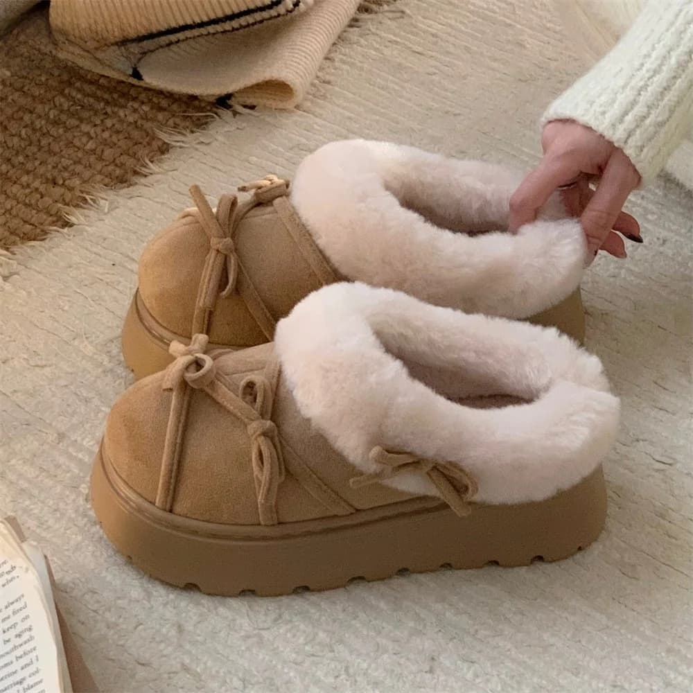 Pantofole piatte in cotone foderate Sweet Knot Fce Slip invernali da donna su stivaletti in pelliccia antiscivolo Thi Bot Home oes