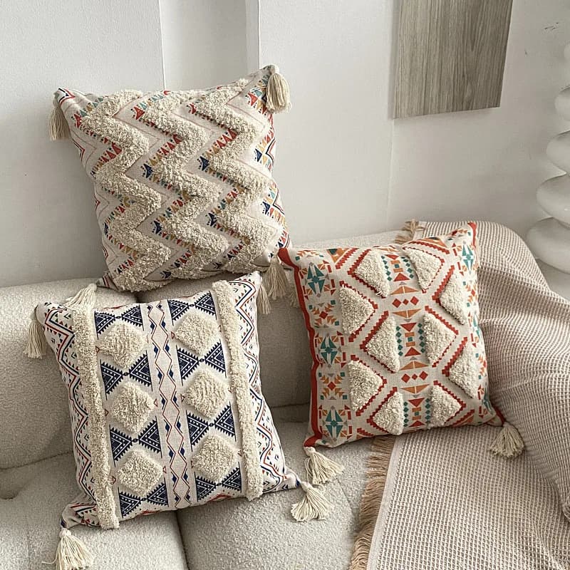 Fodera per cuscino trapuntata Boho con strisce tessute a mano fodera per cuscino quadrato trapuntato in cotone bohémien tribale JAF076