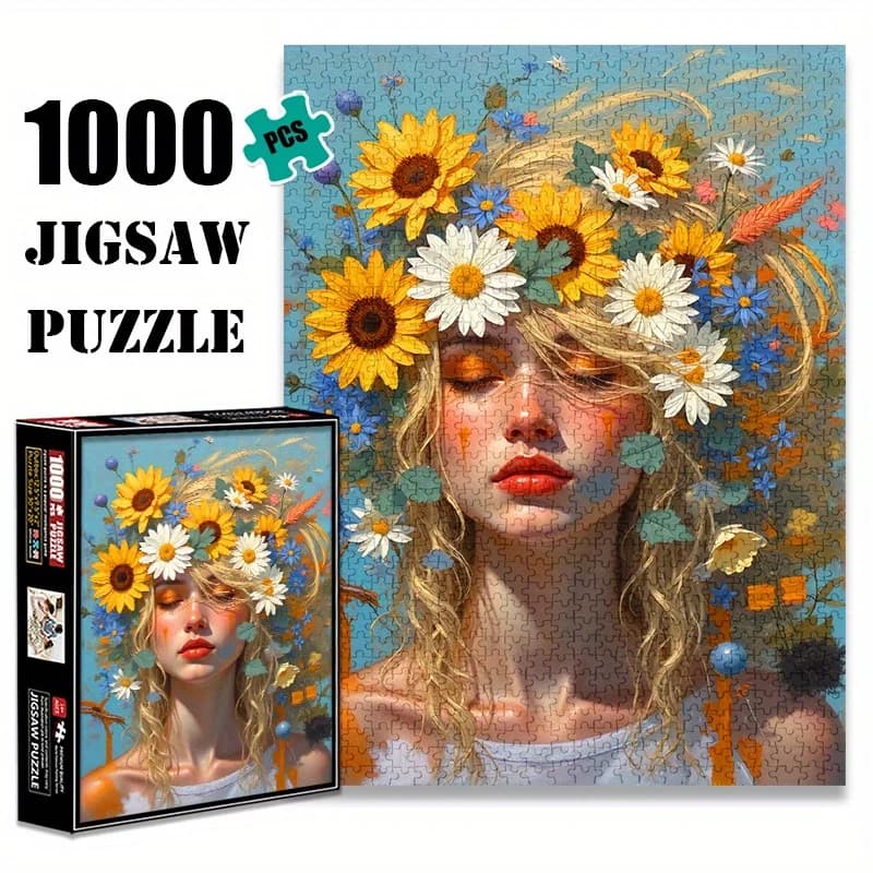 Puzzle di carta da 1000 pezzi Girl Like a Flower - Grande 1000 pezzi adatto per adulti e famiglie, rompicapo stimolante con fiore-T