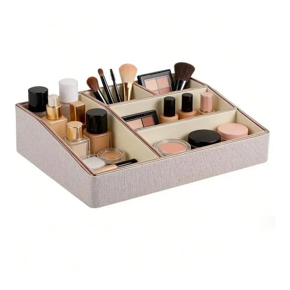 Leather Makeup Organizer Tray, Large Vanity Organizer, Cosmetic Storage Box Lipstick Brushes Skincare Perfume, Cosmetic Display