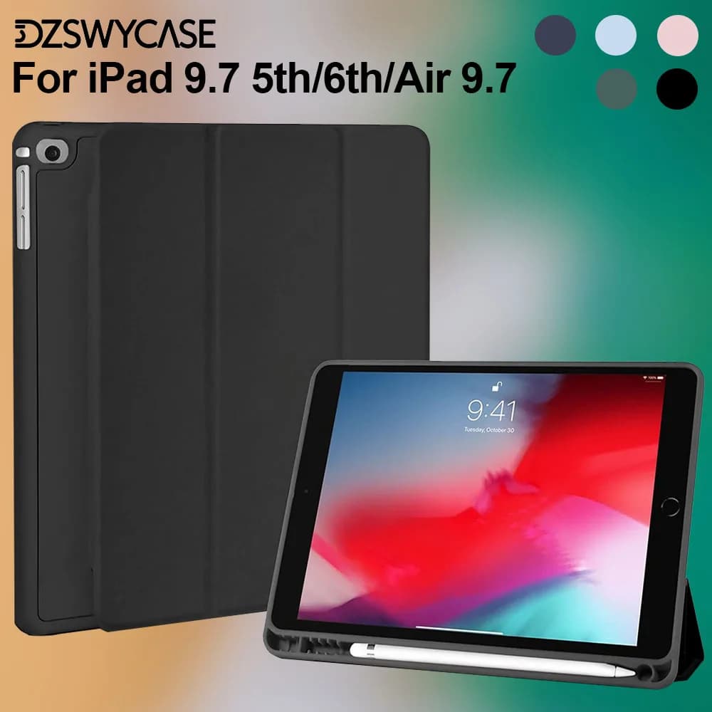 Compatibile con iPad da 9,7 pollici 6a/5a/Air 9,7 generazione 2018/2017 Custodia protettiva con portapenne, con spegnimento/riattivazione automatica