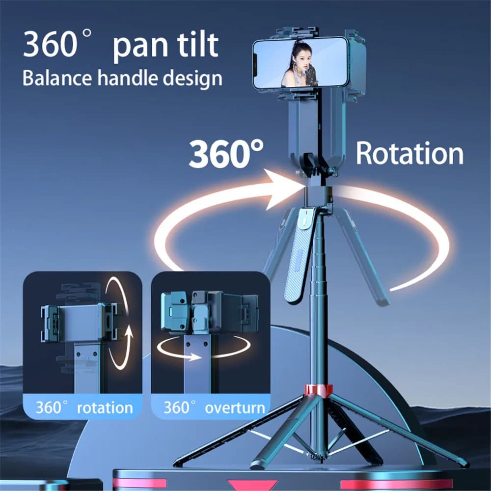 Bastone telescopico per selfie FGCLSY, 360° ° Supporto per smartphone con stabilizzatore a quattro piedi, ideale per live streaming, registrazione video e fotografia di viaggio