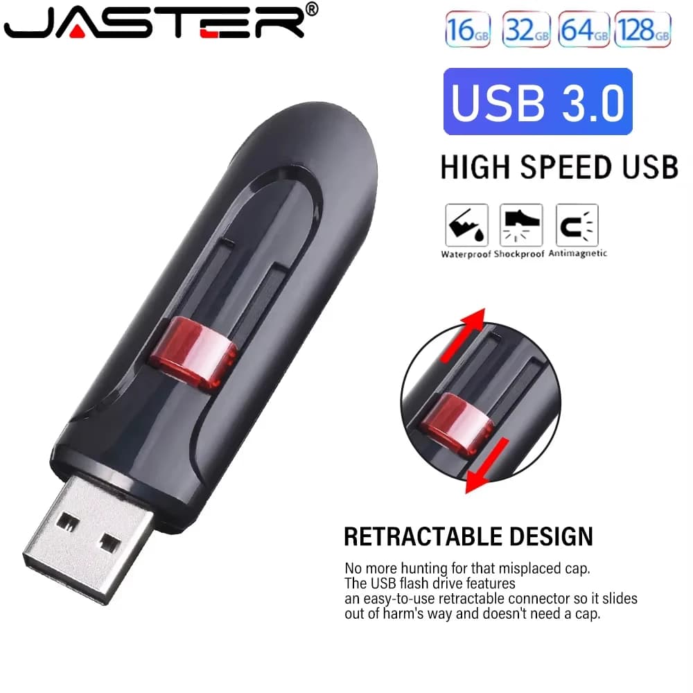 JASTER Pen Drive scalabile 128 GB 64 GB Chiavetta USB 3.0 ad alta velocità 32 GB Mini Memory Stick nero 16 GB per laptop U Disco 8 GB 4 GB