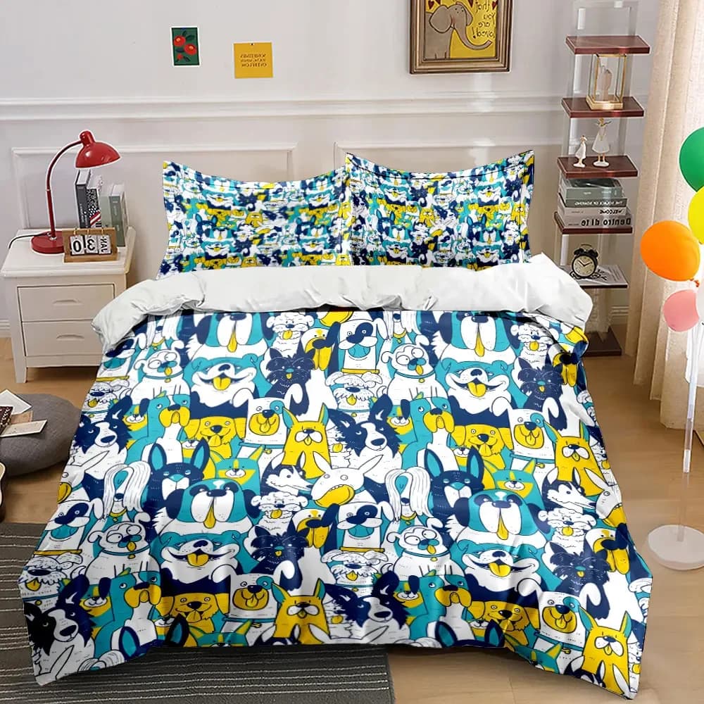 Set Tre Pezzi con Motivo Cane Carino, Morbido e Confortevole Set Copripiumino e Biancheria da Letto, Include 1*Copripiumino e 2*Federe, Regalo