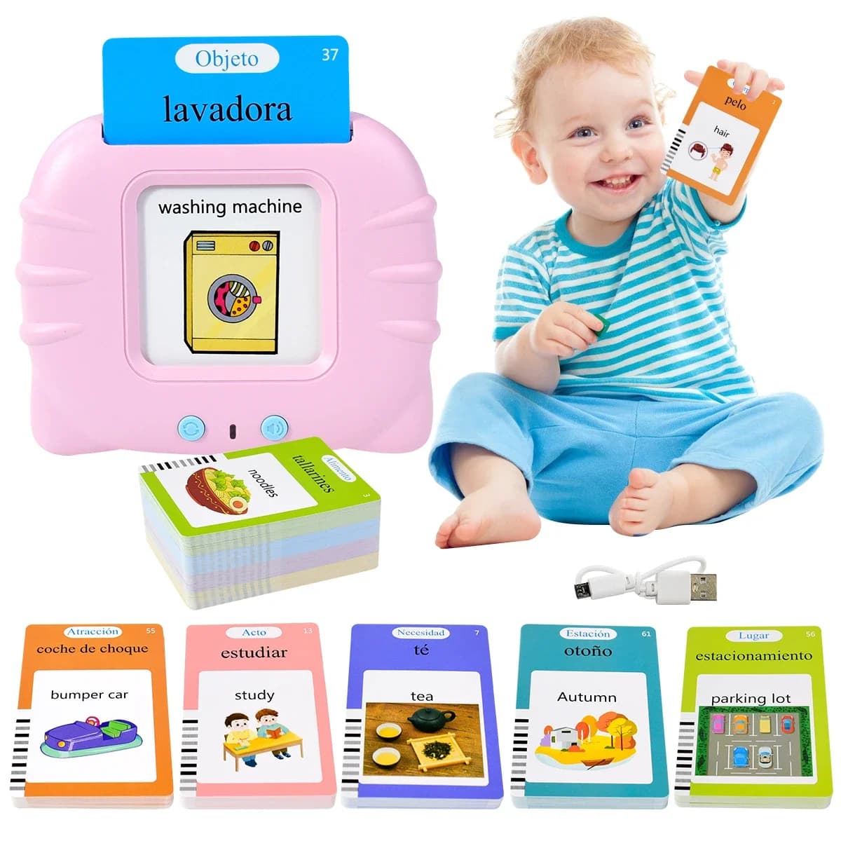Schede cognitive spagnole elettroniche, Schede flash parlanti per bambini Libri audio Flashcard Educazione precoce Impara le parole Studio Giocattoli Gioco