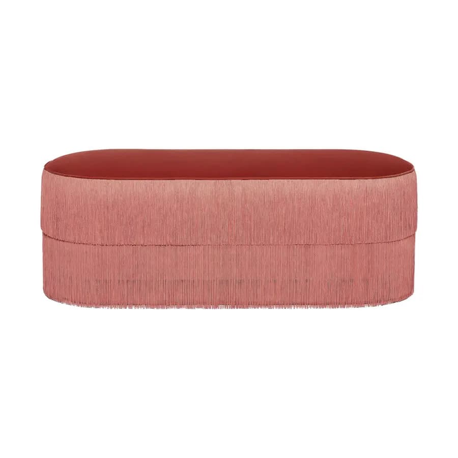 # Pouf Ottomano di Lusso in Tessuto Morbido Scamosciato Giallo con Nappe Lunghe e Frange, Panca Soffice per Ingresso, Prodotto in Vietnam