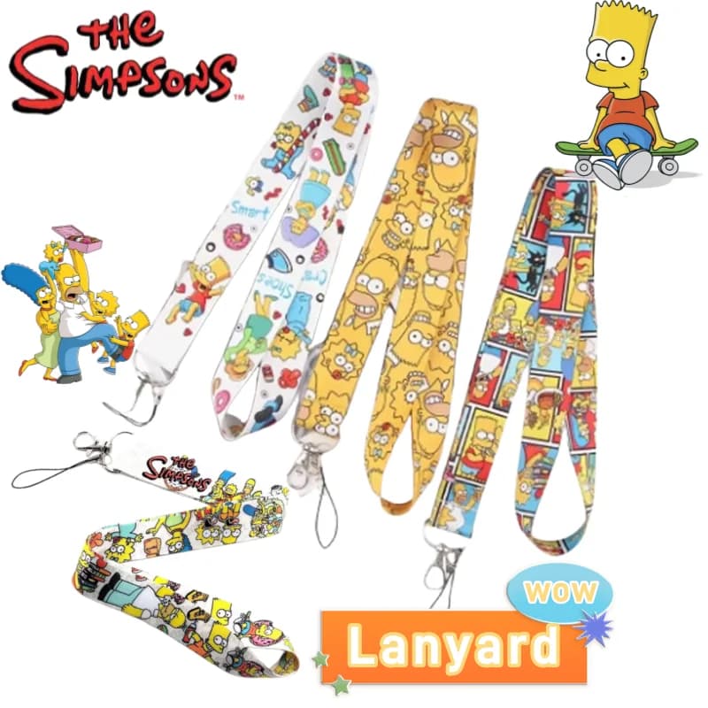 Merchandise anime dei Simpson, cordino con motivo cartone animato bidimensionale, lungo laccetto kawaii anti-smarrimento per telefono, regalo per le vacanze