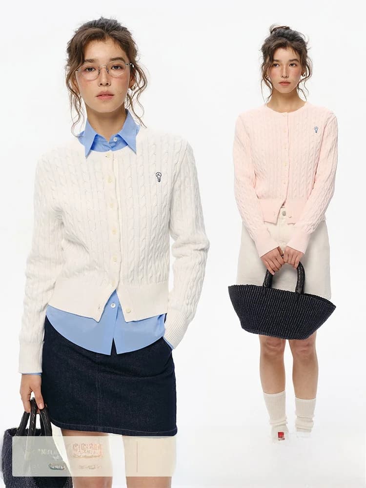 Cardigan Aperto in Cotone e Lino 100% con Ricamo Floreale, Maglione da Donna con Collo Tondo, Giacca Versatile e Semplice per l'Inizio della Stagione