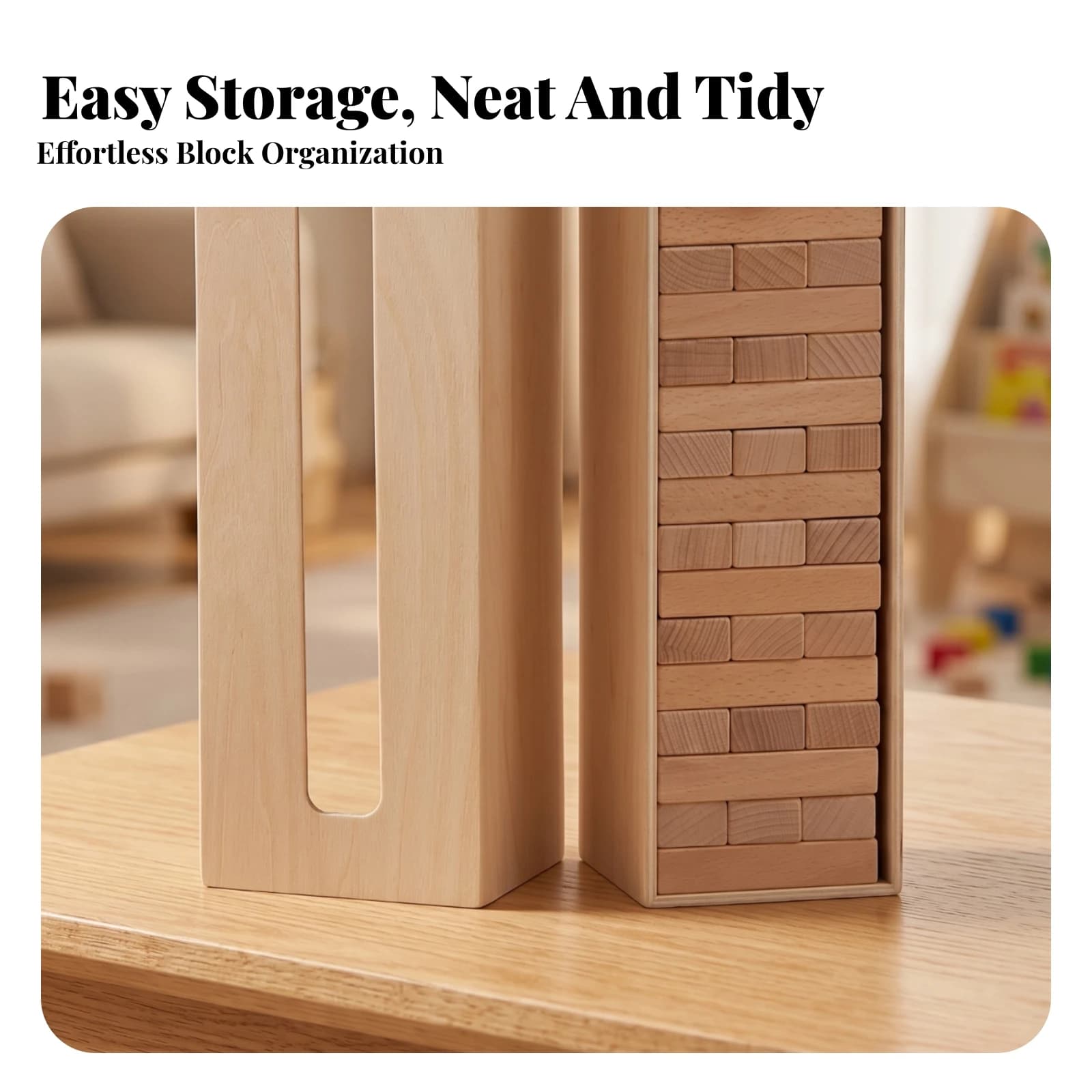 Wooden Stacking Block Toy Beech Wood Tall Stacking Block Set Storage Box Toy Front Opening Window Hardwood Blocks Smooth Finish