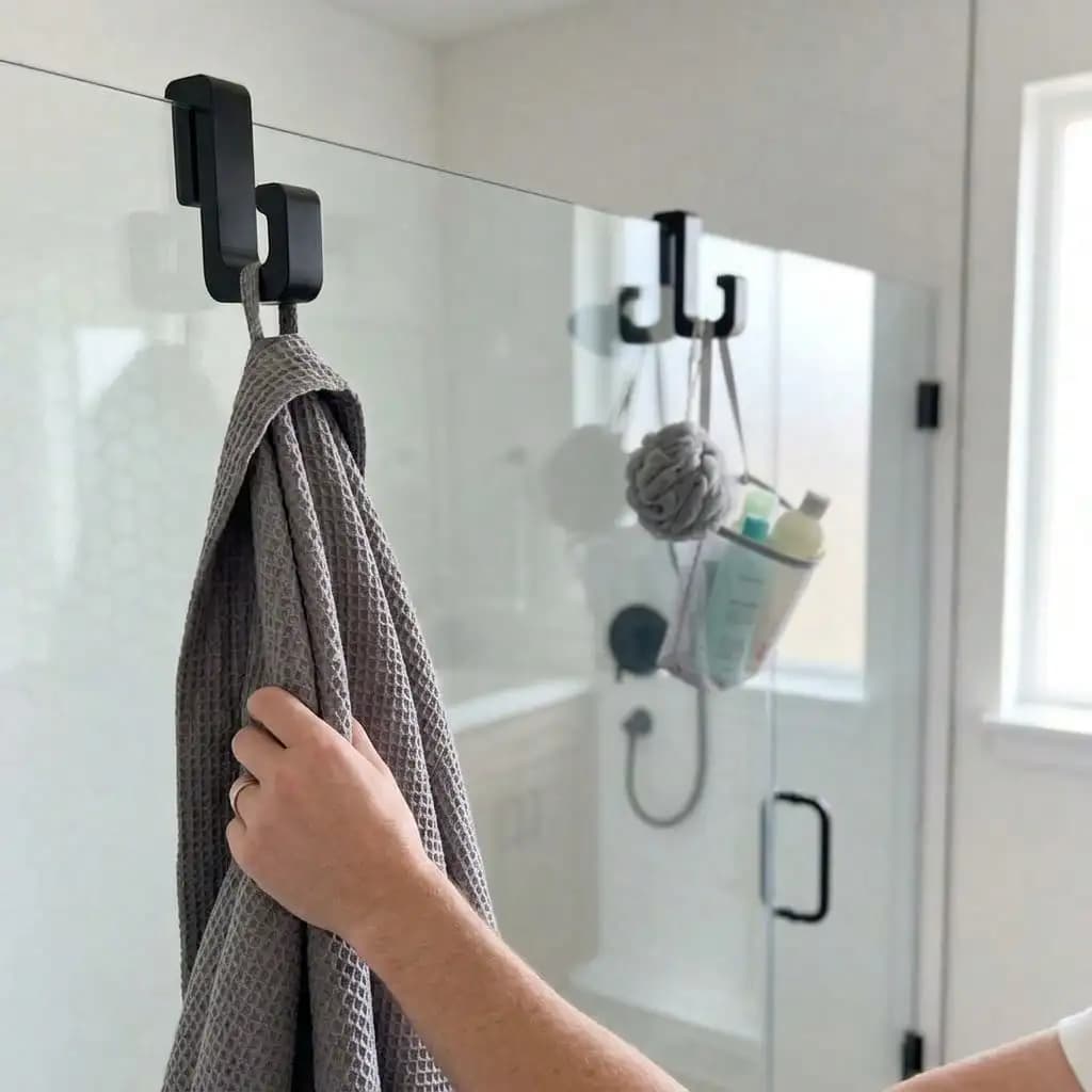 Ganci da bagno a clip senza foratura, set da 4 pezzi, resistenti, per appendere vestiti, asciugamani e teli da bagno, per l'uso nella doccia.
