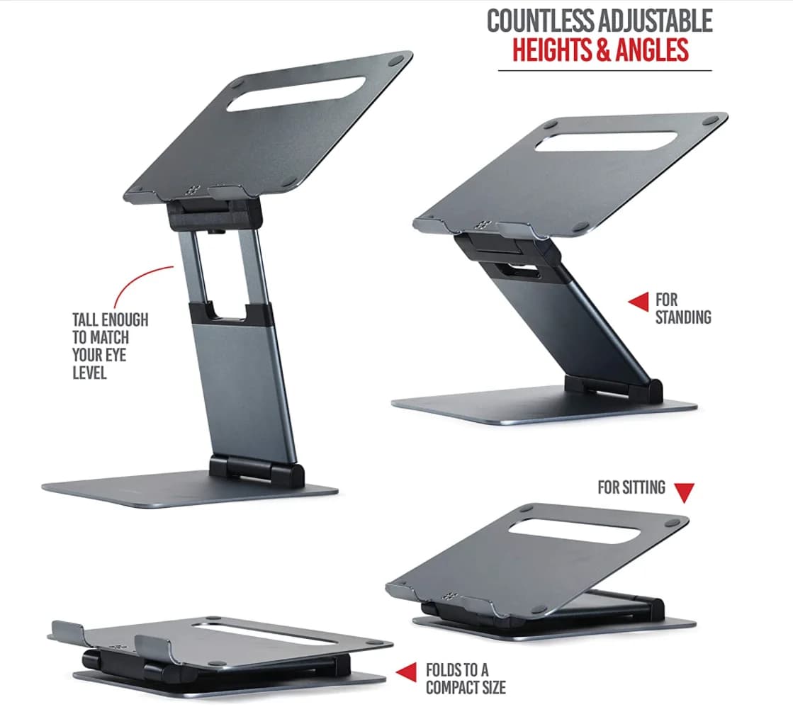 Supporto per laptop in alluminio, rialzo per computer ergonomico regolabile in altezza con ventola di raffreddamento, supporto da scrivania portatile per ufficio domestico, stabile