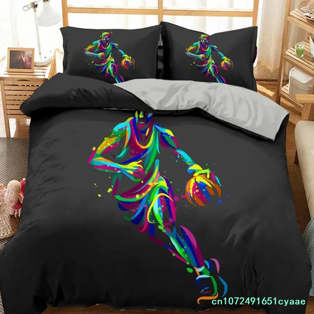 Basketball Football Printed Duvet Cover Set Queen King Size Polyester Comforter Cover Sport Bedding Set For Boys Girls Teen