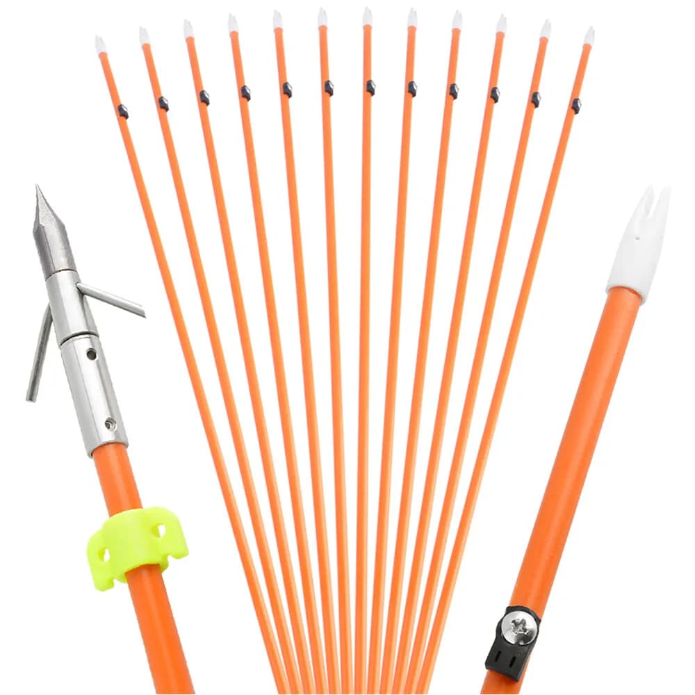 12 pezzi Tiro con l'arco Frecce da pesca con l'arco Fibra di vetro solida 30 "Ago della freccia OD 8mm Arco da pesca Caccia Tiro Accessori per sport all'aria aperta