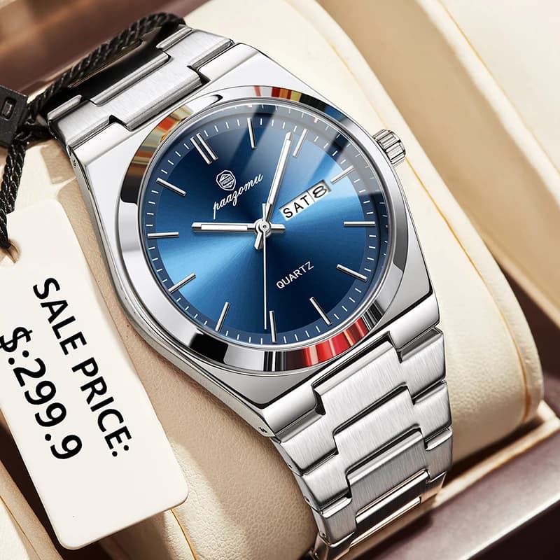 AIMANA Orologio da uomo di lusso con cinturino in acciaio inossidabile, impermeabile, luminoso, con data, orologio da polso al quarzo, alla moda, casual, regalo per uomo