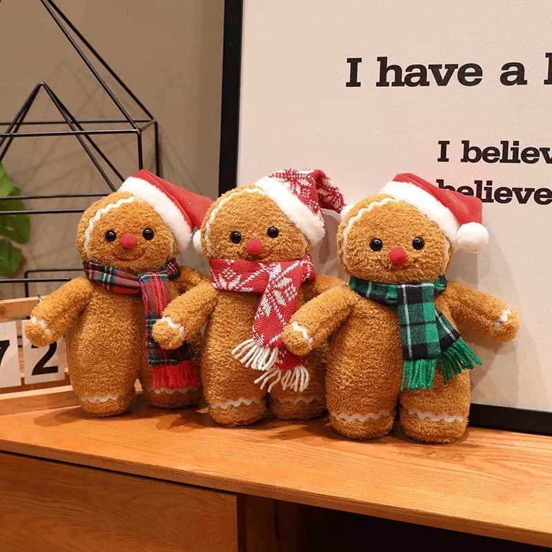 25/35cm New Christmas Gingerbread Man Plush Toy Gingerbread Man Wear A Hat And Scarf Plush Doll Xmas Atmosphere Decor