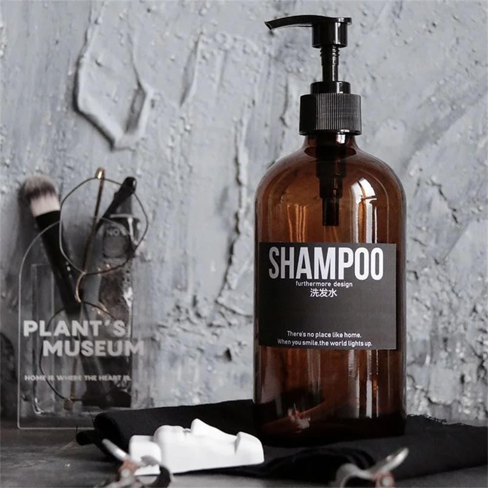 Dispenser di sapone in vetro marrone per bagno, mani, bagnoschiuma, balsamo, bottiglia di shampoo, imbottigliamento semplice per riporre i liquidi, 500 ml