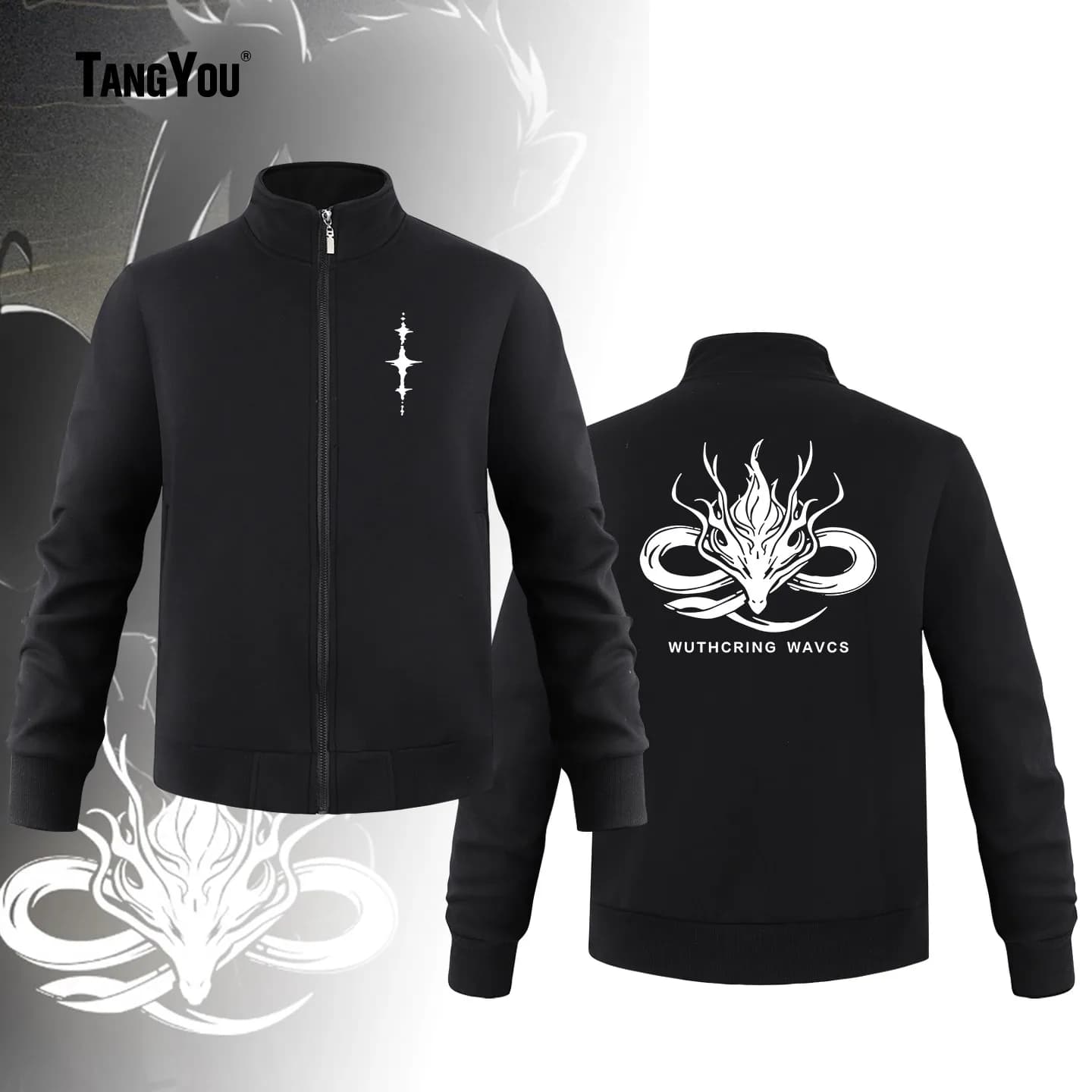 MingChao Yinqing Men's Hoodie Cotton Long Sleeve Comfortable Spring Autumn Zipper Closure Print Casual Jacket for Unisex