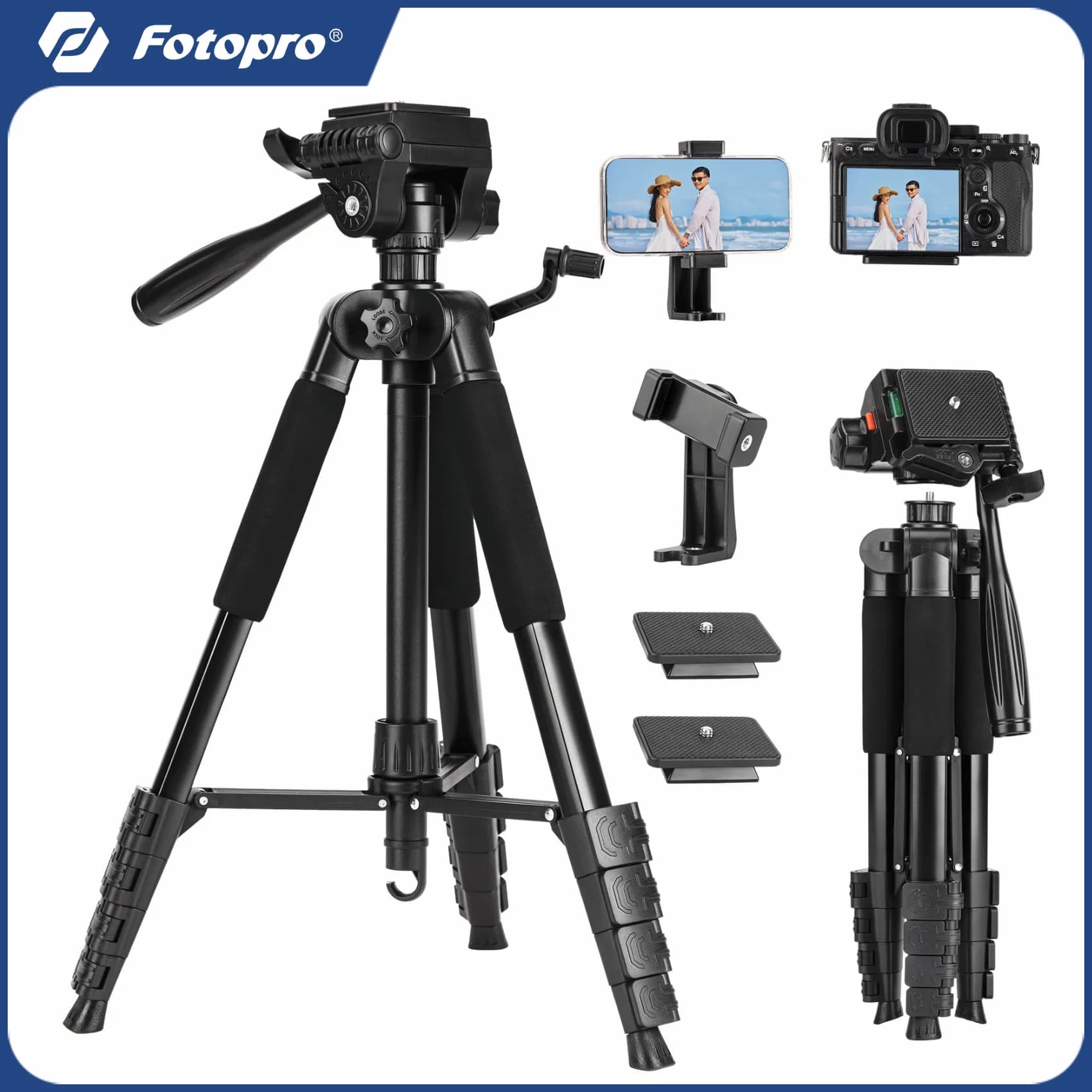 Treppiede da viaggio in alluminio per treppiede per fotopro da 175 cm con supporto per telefono con testa a 3 vie per fotografia Canon Nikon Sony DIGI-9700