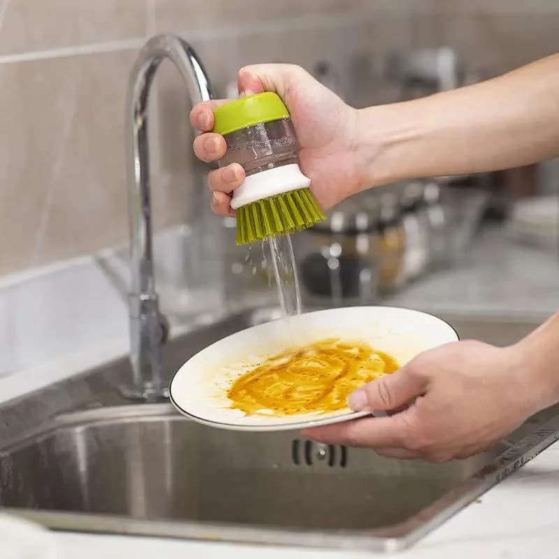 Spazzola Multiuso per Cucina, Spazzola con Dispenser di Sapone e Vassoio, Spazzola Universale per Pulizie Domestiche