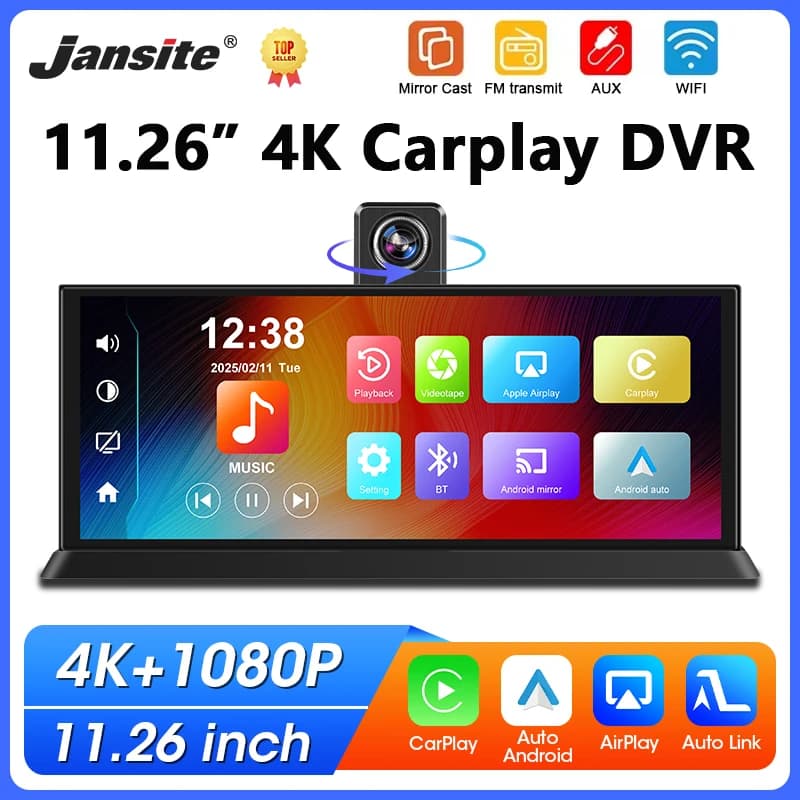 Monitor for 11.26 inch 4K Dashcam Wireless Carplay Android Auto Bluetooth GPS Navigation Car DVR FM AUX dashboard video recorder