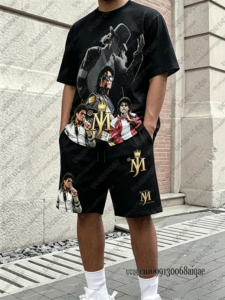 2026 Michael Jackson King of Pop Tribute Tracksuit Set Summer Casual T-Shirt + Shorts Sets Quick-dry Sportswear Fans Suits