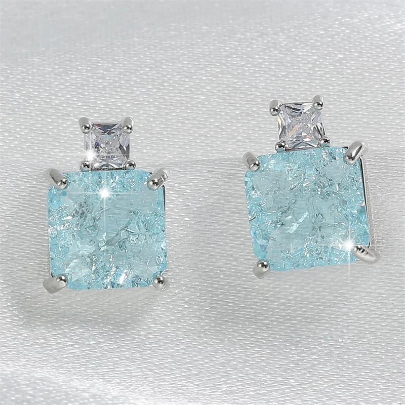 ZAKOL Fashion Light Blue Square Cubic Zirconia Stud Earrings for Women Exquisite Small Earring Birthday Gift Jewelry