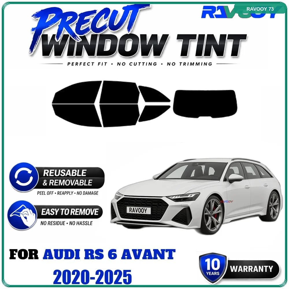 RAVOOY Precut Window Tint, Reusable Removable EPU Film, Custom Fit for Audi RS 6 Avant 2020-2025, UV Heat Protection