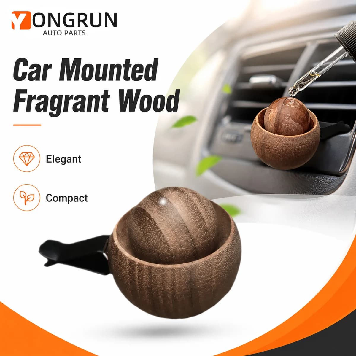 YONGRUN Car Air Freshener Wooden Diffuser Ball Vent Clip Essential Oil Aroma Diffuser Auto Accessories Car Interior Decoration
