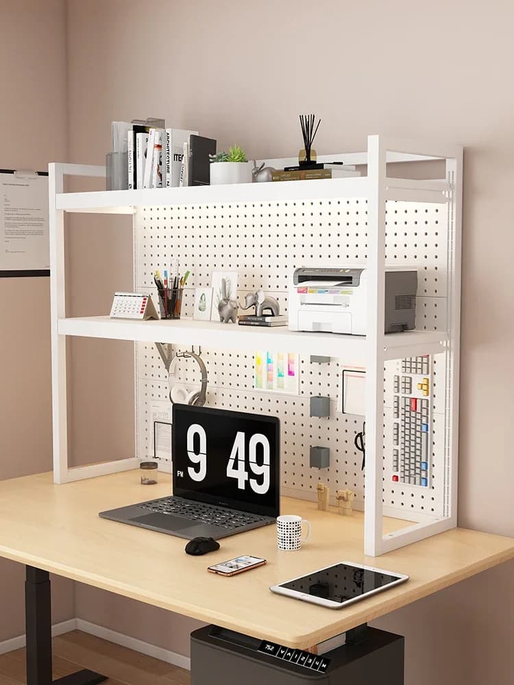 Mensola portaoggetti da scrivania, scaffale per computer con pannello forato, libreria da scrivania
