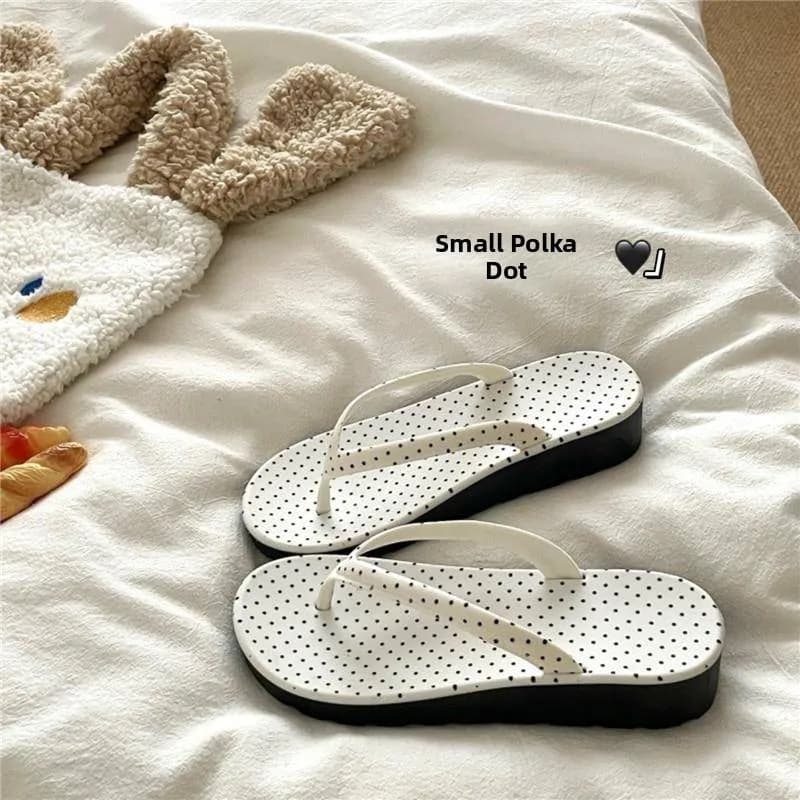 Sandali Estivi da Donna Stile Coreano con Pois Morbidi, Suola Spessa Rialzata Antiscivolo, Zoccoli da Esterno Slip-On, Scarpe da Spiaggia alla Moda
