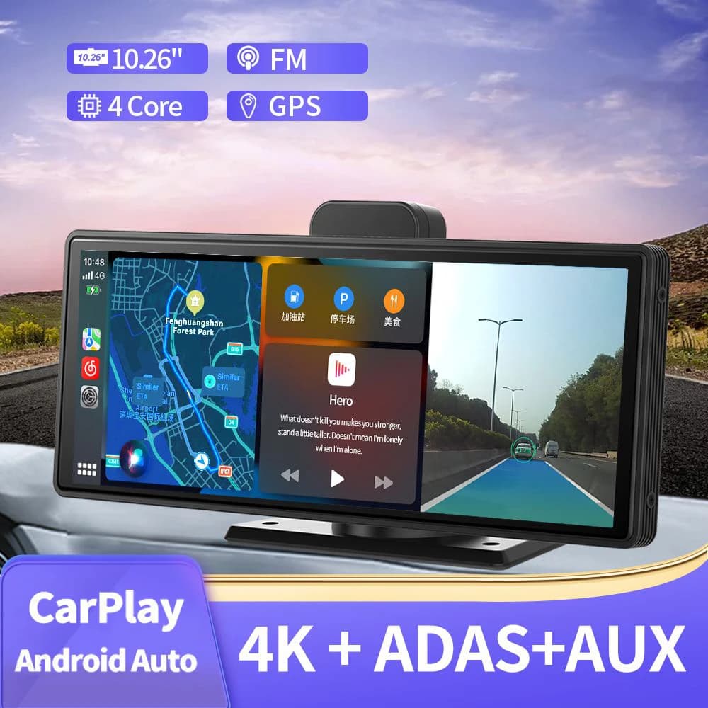 10.26 "4K ADAS Dash Cam Car DVR lettore Video Wireless Carplay Android Auto Monitor Multimedia navigazione GPS cruscotto retrovisore