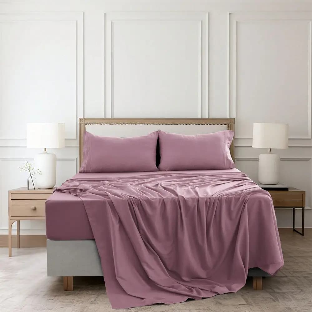 DECOR Set di lenzuola in microfibra solida da 4 pezzi con tasche profonde e federe, leggero e traspirante per un comfort tutto l'anno, facile da usare