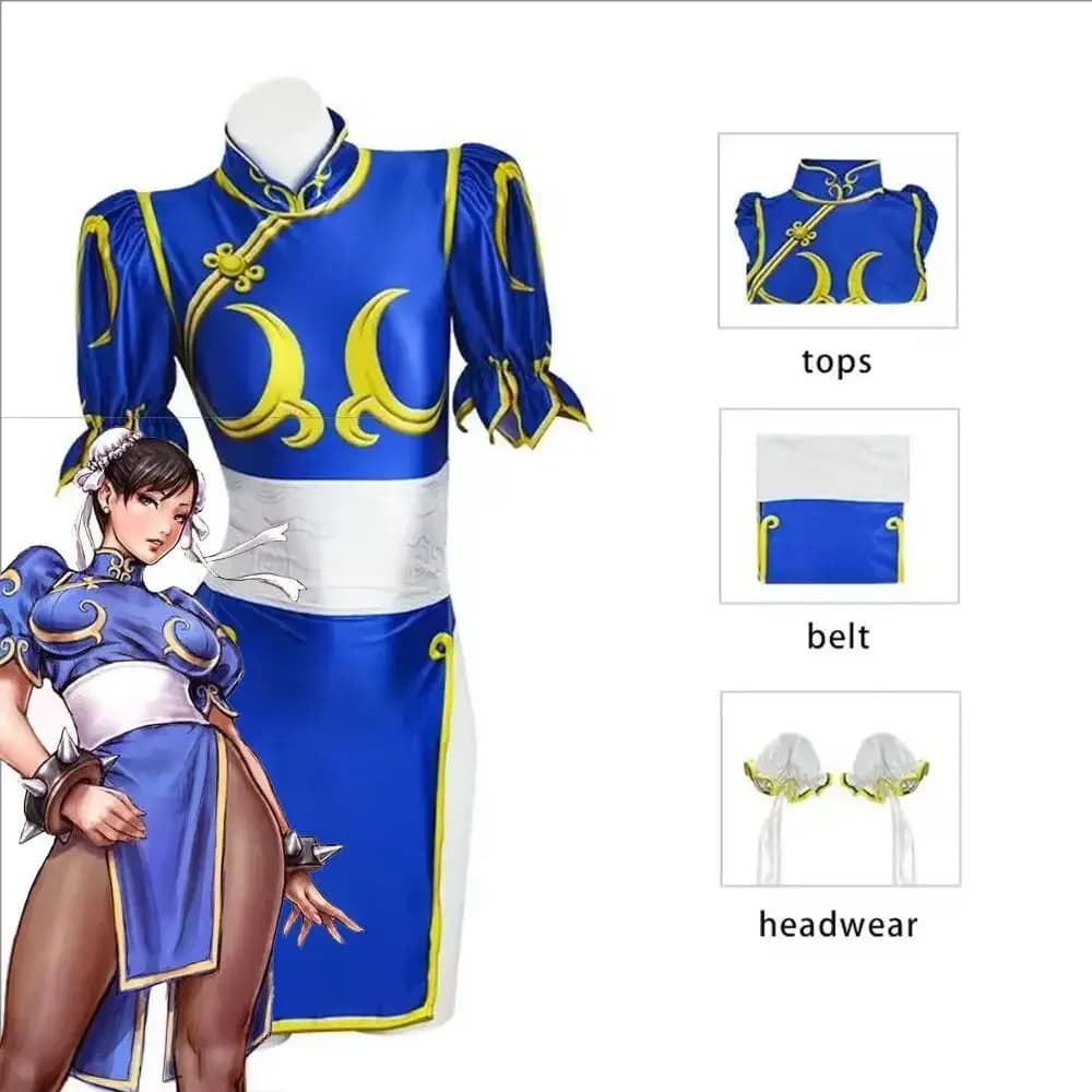 Chun Li Costume Cosplay Prop Anime Cosplay per Halloween Party Gioco Prop Costume Set completo Jackie Kung fu Festa di Halloween Sui