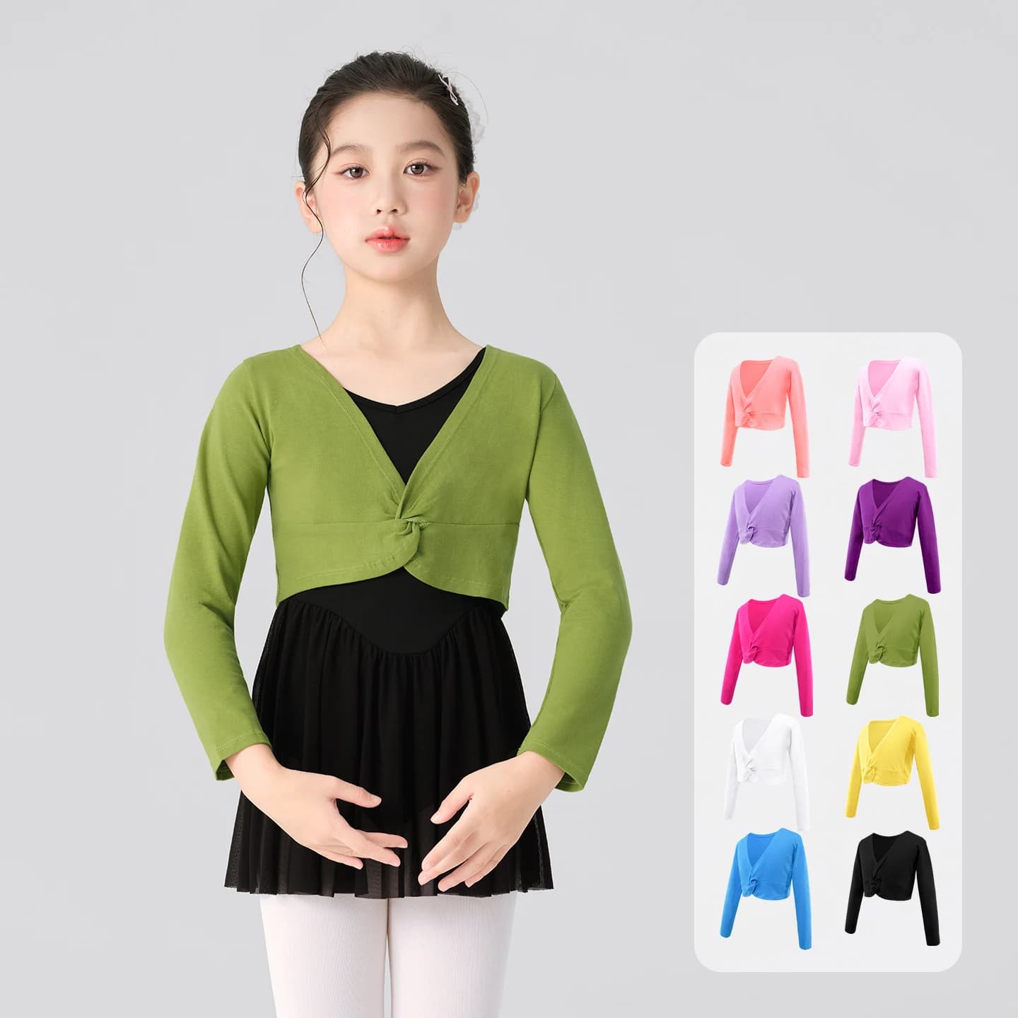 Girls Ballet Crop Tops Dance Wrap Tops Short Coats High Waist Ballet Jacket Children Long Sleeve Gymnastics Shawl 10 Colors