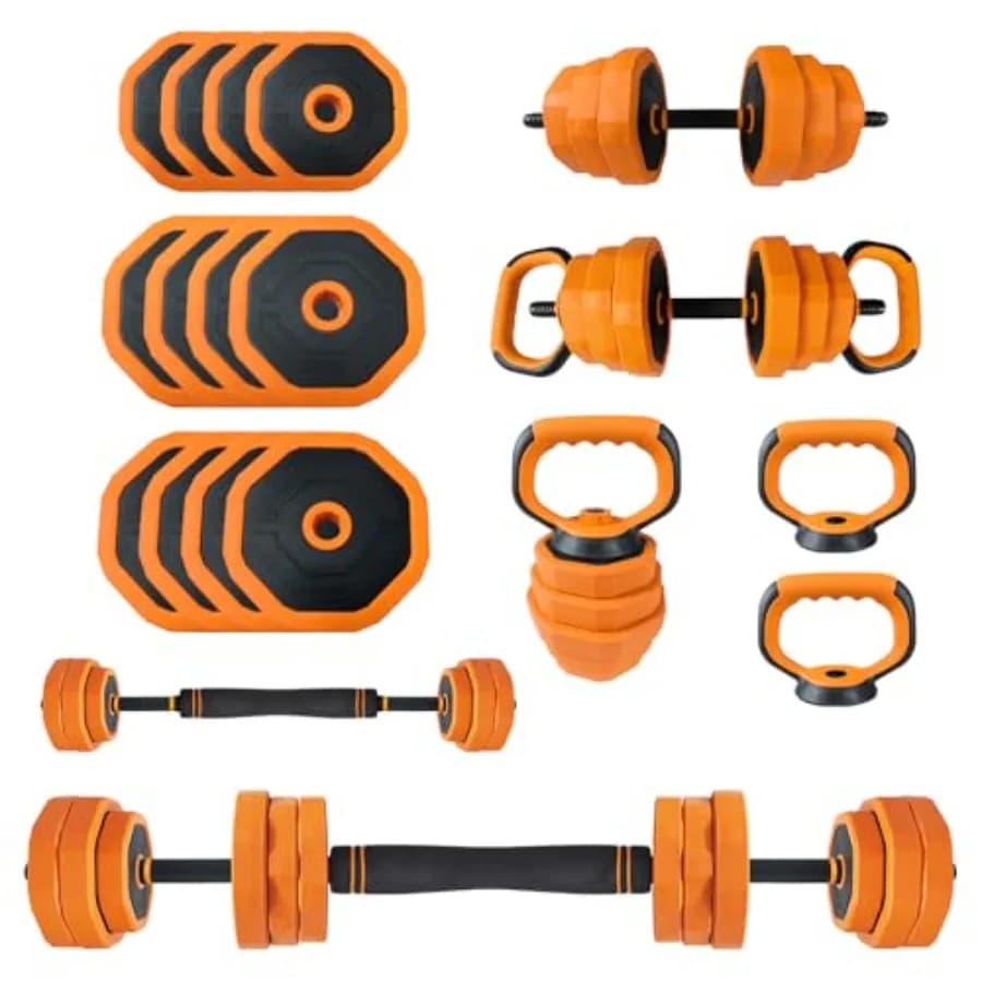 Set di manubri regolabili 4-in-1 per palestra domestica: in acciaio nero – manubrio, bilanciere, kettlebell e supporto per flessioni per uomo e donna