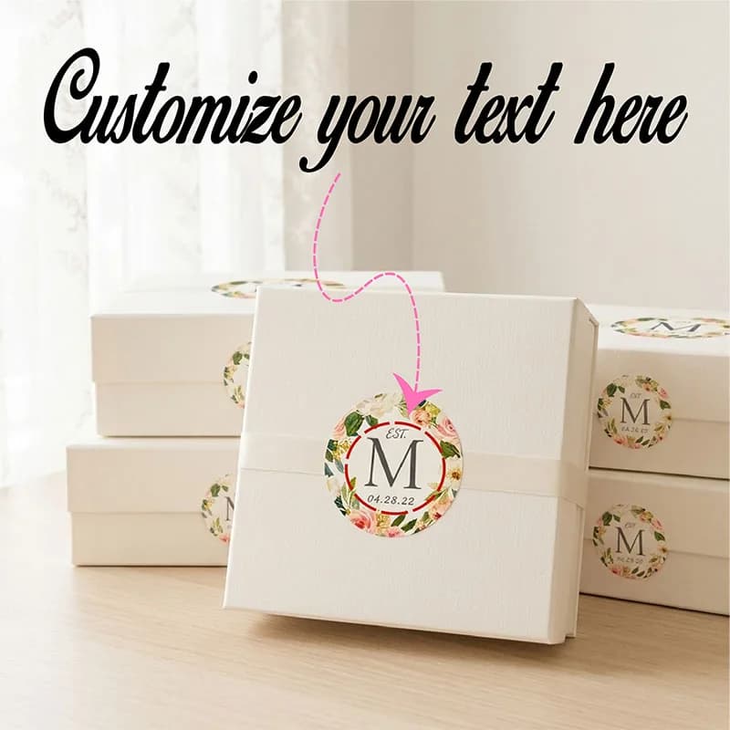 Custom Stickers Personalized Date Watercolor Blush White Peony Wreath Labels Customized Text Name Gift Box Packaging Stickers