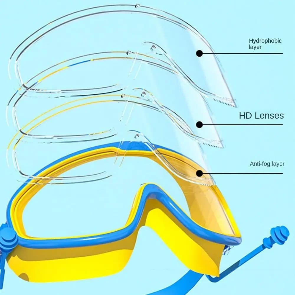 Occhialini da Nuoto con Montatura Grande, Impermeabili, Antiappannamento, Antigoccia, Anti-Strappamento, per Allenamento e Sport Acquatici