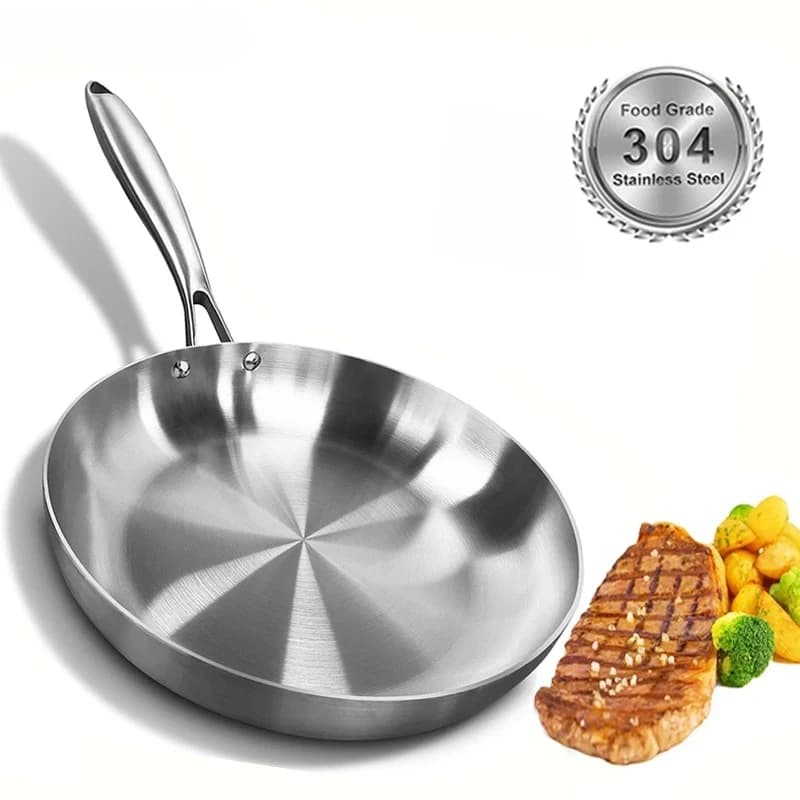 304 stainless steel pan, non-stick, for steaks, without coating, for gas kitchen and induction hob