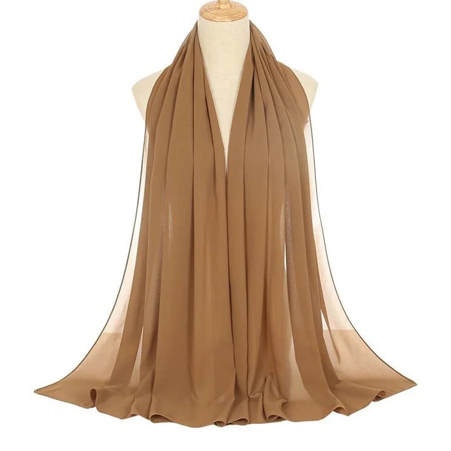 Chiffon Scarf Solid Color with Pearls, Fashionable Light Shawl Spring-Summer, Women's Long Scarf