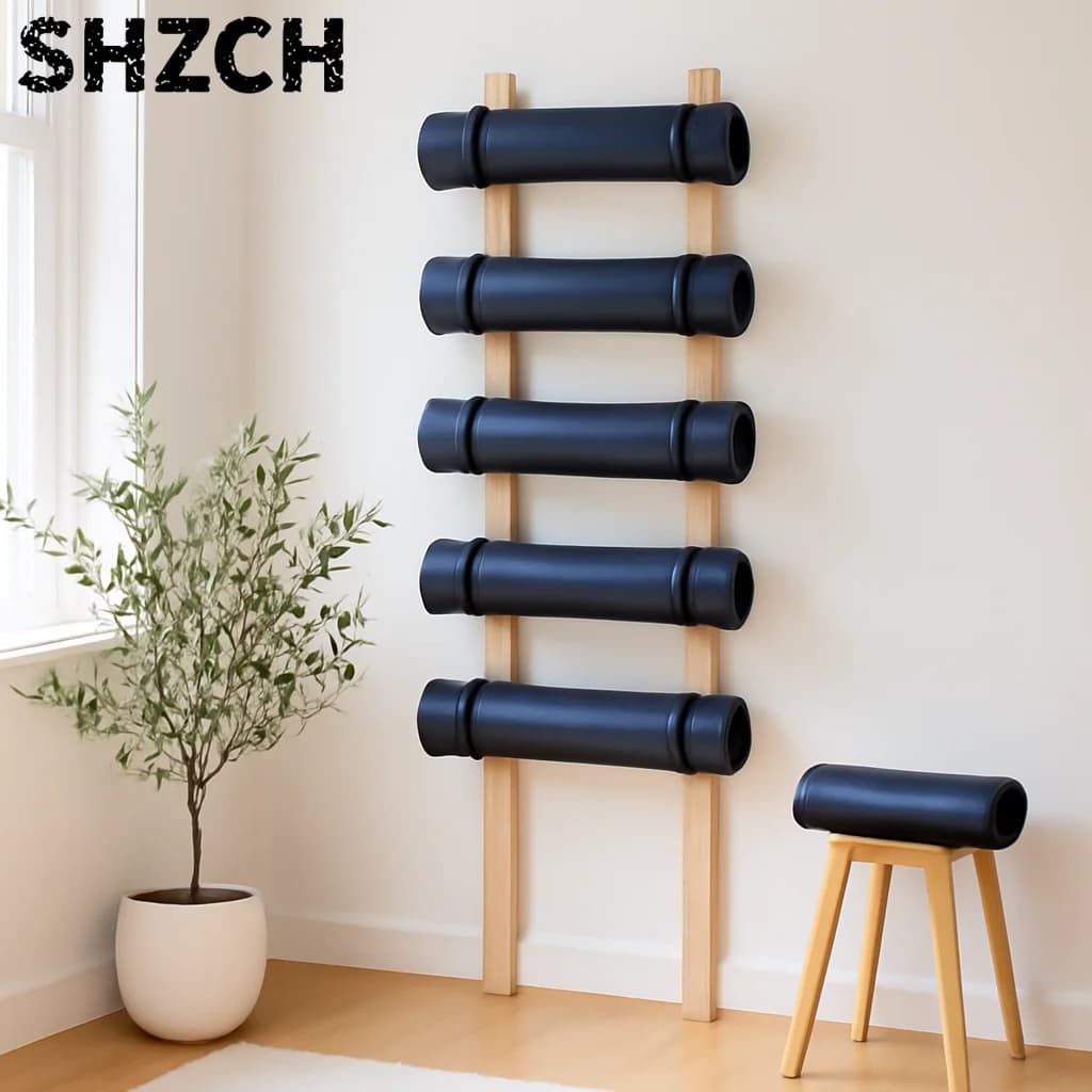 Solid Wood Yoga Mat Storage Organizer Fitness Equipment Wal/l Foam Shaft Yoga Studio Storage Shelf Pilates Storage Rack