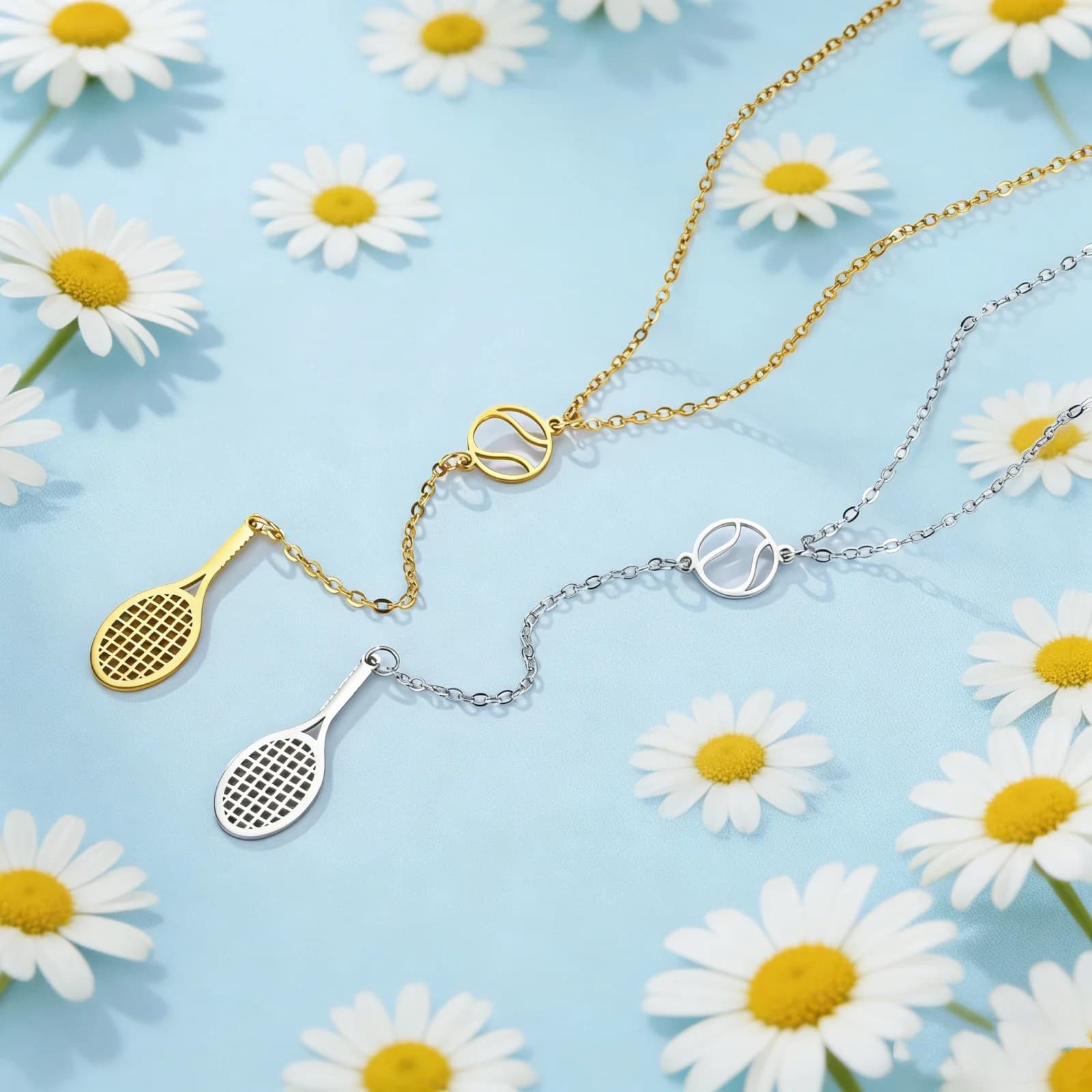 Mini tennis necklace with Skyrim Fashion racket, stainless steel sports necklace, jewelry for women's tennis lovers