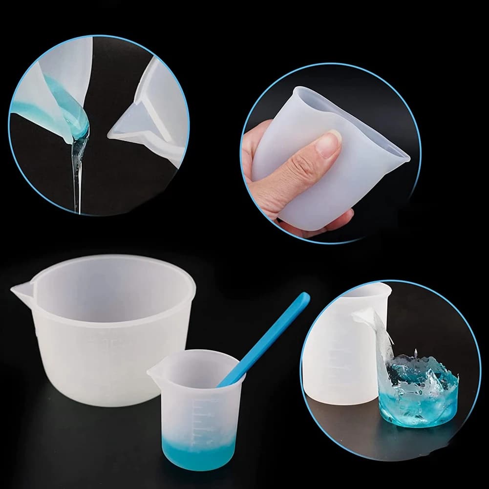 AEE4-600Ml/20Oz Resin Mixing Cups, 2 Piece 100Ml Measuring Cups, Silicone Stirring Stick, Epoxy Mixing Kit